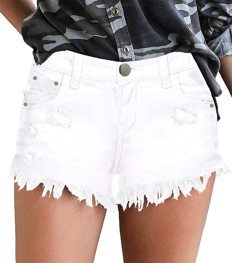 onlypuff White Denim Shorts Women's Ripped Jeans Shorts Cut up Stretchy Jeans Casual L - Image 1